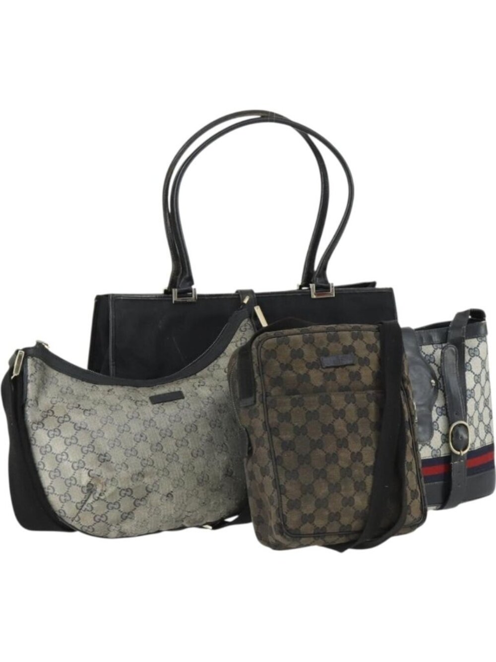 GUCCI GG Supreme Crystal Shoulder Bag PVC 4 Set Black Navy